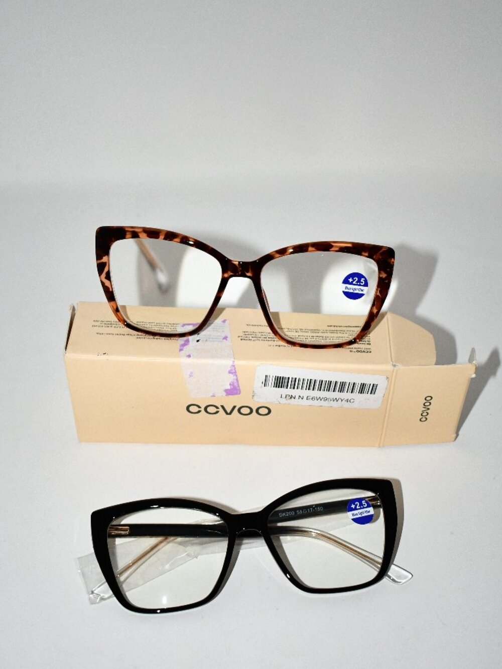 CCVOO Oversized Blue Light Reading Glasses, 2.5x, Black & Tortoise, Cat Eye, NWT